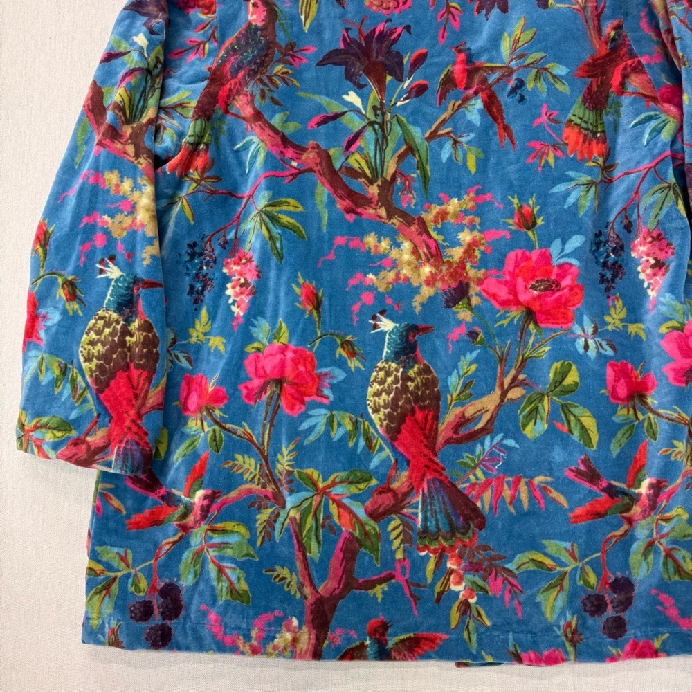 Vikolino Velvet Luxury Jacket Coat Blue Bird Printed Long Jacket Bohemian Coat - Picture 13 of 16